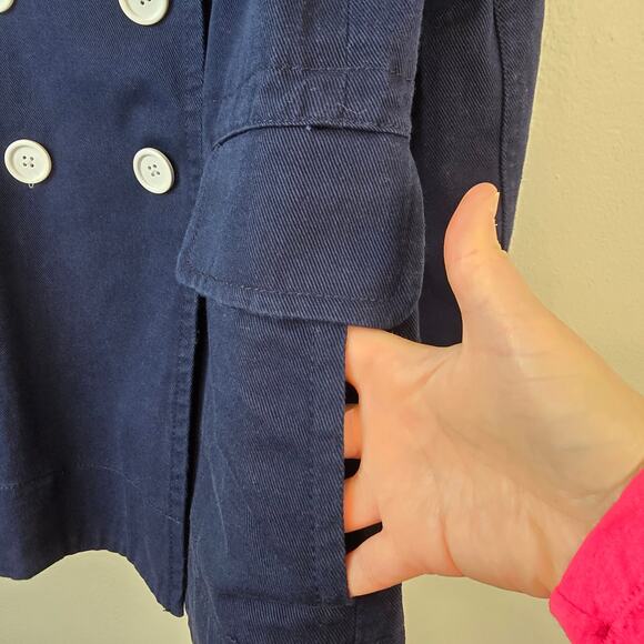 J Crew Pea Coat Women's 10 Navy Double Breasted White Button Heavyweight Twill - Picture 15 of 15